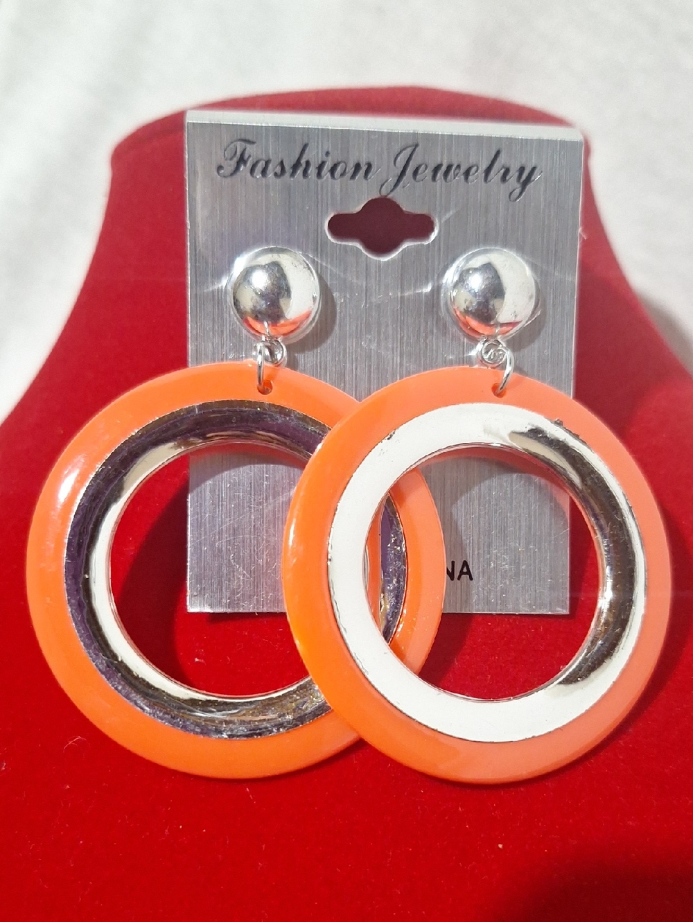 Fashion Jewelry Orange Resin Hoop Drop Earrings